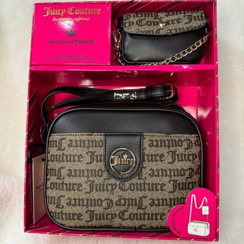 *NEW* JUICY COUTURE Taupe Dark Brown Camera Crossbody Bag & Coin Purse Set